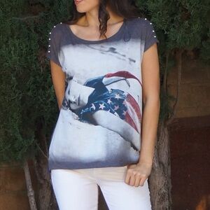 2KUHL Dark Gray Shirt Cap Sleeve Studded Size S